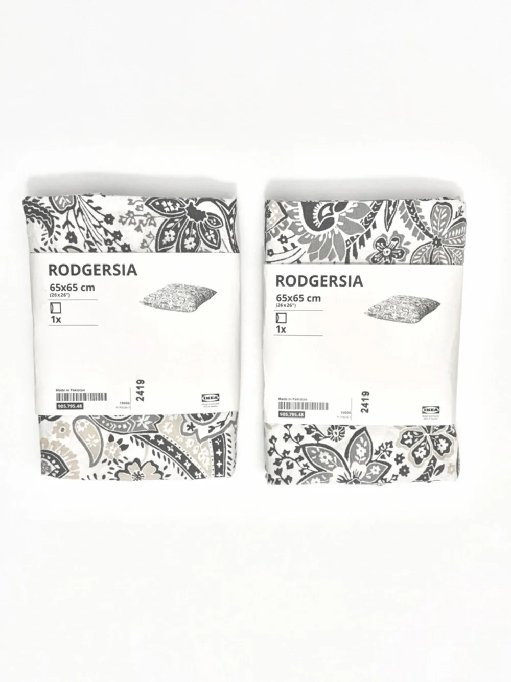 IKEA Set 2 Rodgerisa Euro Shams 26x26 Gray White Floral Pillow Covers